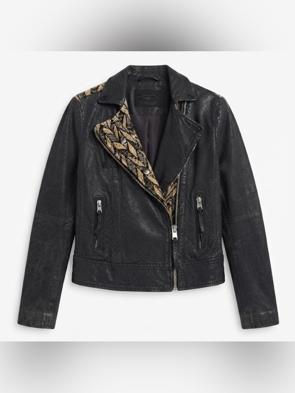 AllSaints Chiri Black Leather Asymmetrical Biker Jacket - Size US 4 / UK 8